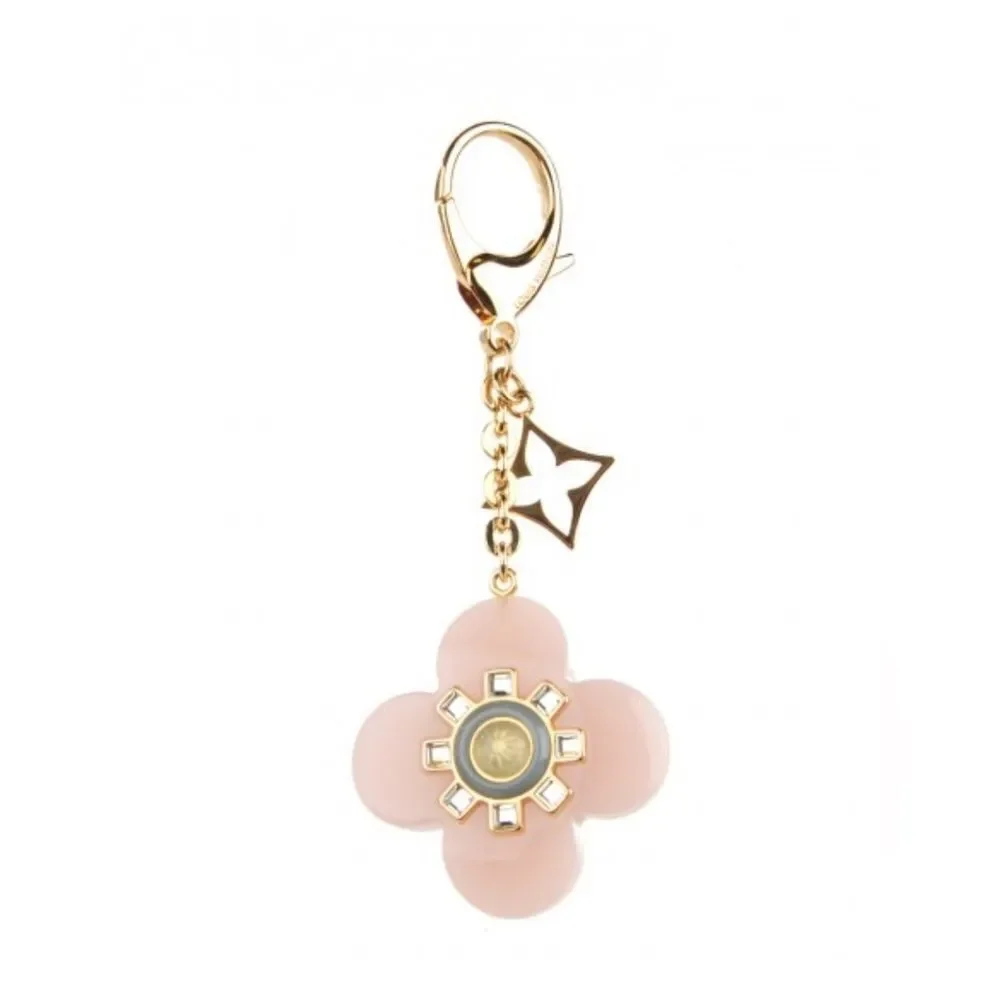 Auth Louis Vuitton Goldtone Pink Fleur D'Etoile Key Holder Bag Charm